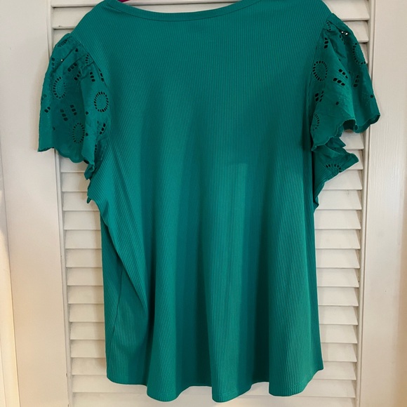 Lane Bryant Teal Eyelet Sleeve Blouse - Picture 4 of 4